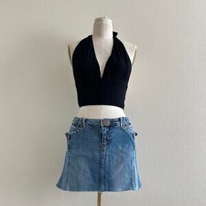 handmade black rib knit halter crop top